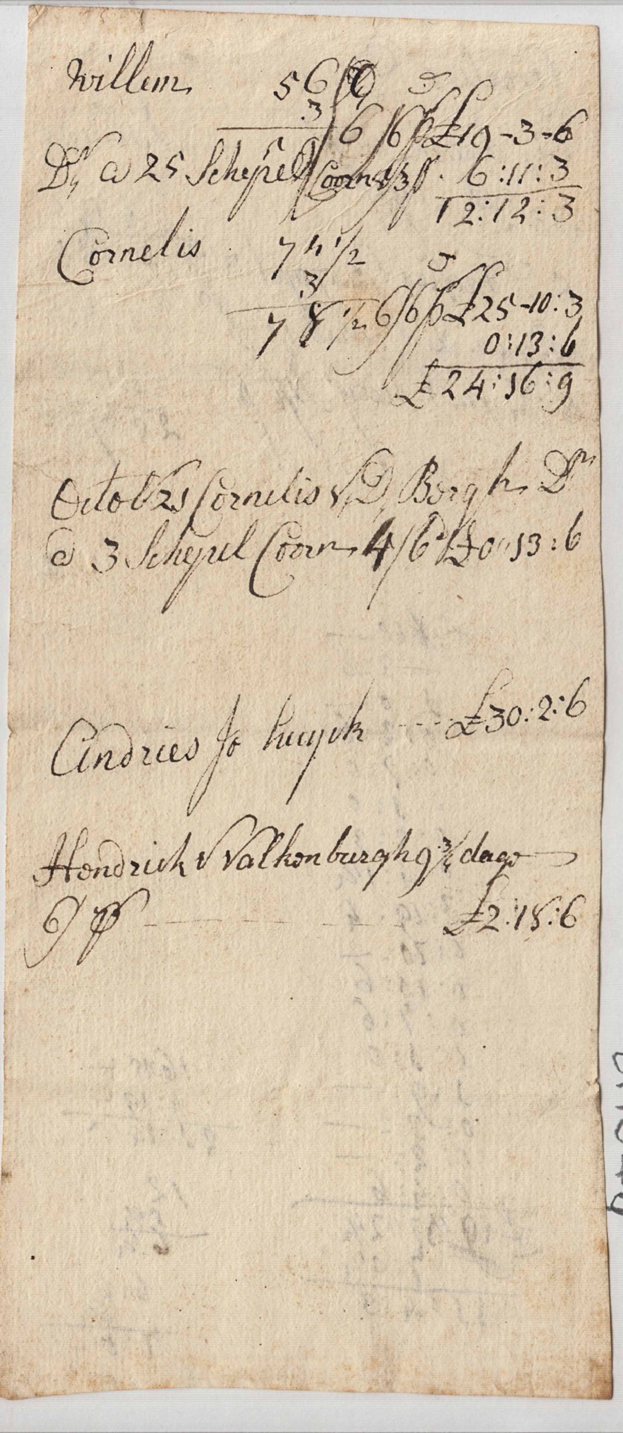 BH046, 1772(?) Note, Account & Labor Calculations etc